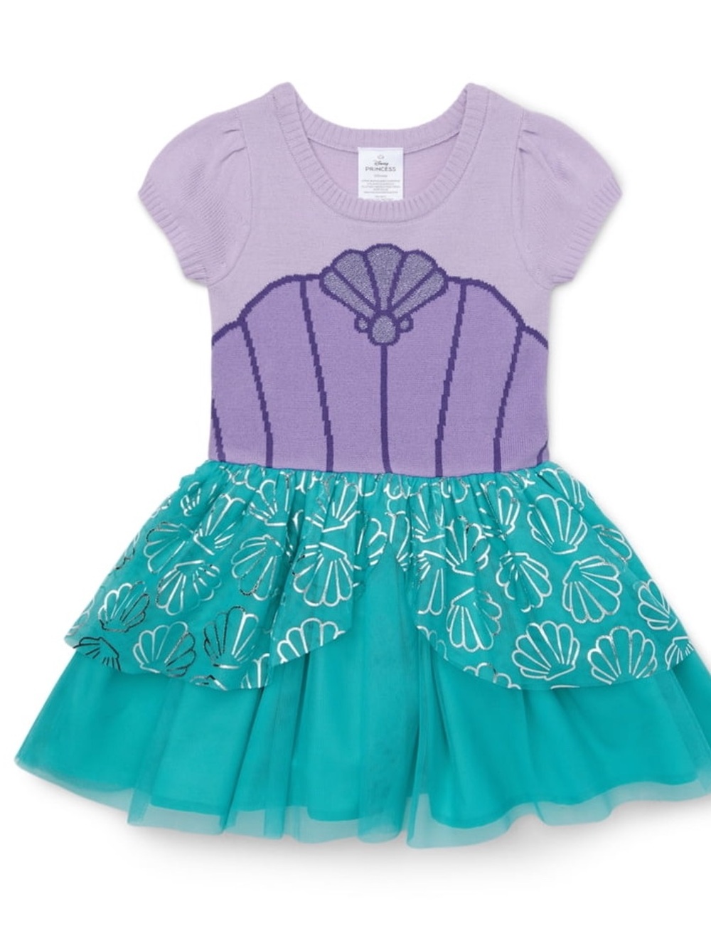 Disney Ariel Purple and Teal Mermaid Shell Dress for Kids - Knit Top Tulle Skirt
